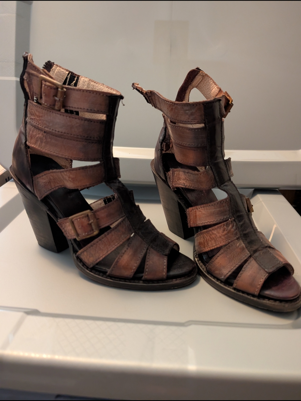 Freebird Women’s Strappy Brown Leather Block Heel Sandals